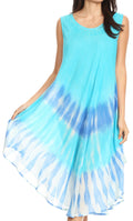 Sakkas Ambra Women's Casual Maxi Tie Dye Sleeveless Loose Tank Cover-up Dress#color_19302-Turquoise 