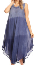 Sakkas Ambra Women's Casual Maxi Tie Dye Sleeveless Loose Tank Cover-up Dress#color_19303-Navy 