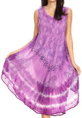 Sakkas Ambra Women's Casual Maxi Tie Dye Sleeveless Loose Tank Cover-up Dress#color_Purple 