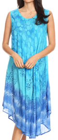 Sakkas Ambra Women's Casual Maxi Tie Dye Sleeveless Loose Tank Cover-up Dress#color_Turquoise 