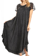 Sakkas Dalida Women's Short Sleeve Corset Tie dye Embroidered Flared Dress#color_19244-Black