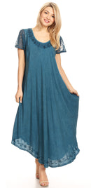 Sakkas Dalida Women's Short Sleeve Corset Tie dye Embroidered Flared Dress