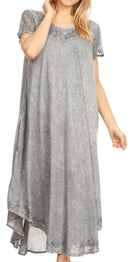 Sakkas Dalida Women's Short Sleeve Corset Tie dye Embroidered Flared Dress