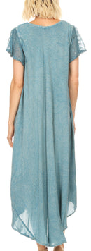 Sakkas Dalida Women's Short Sleeve Corset Tie dye Embroidered Flared Dress