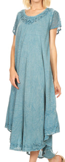 Sakkas Dalida Women's Short Sleeve Corset Tie dye Embroidered Flared Dress