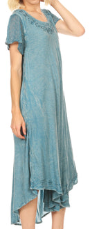 Sakkas Dalida Women's Short Sleeve Corset Tie dye Embroidered Flared Dress