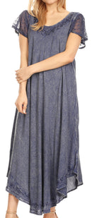 Sakkas Dalida Women's Short Sleeve Corset Tie dye Embroidered Flared Dress