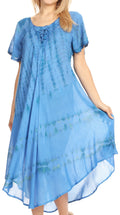 Sakkas Dalida Women's Short Sleeve Corset Tie dye Embroidered Flared Dress#color_19311-Blue