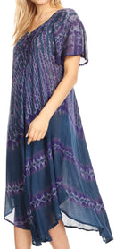 Sakkas Dalida Women's Short Sleeve Corset Tie dye Embroidered Flared Dress