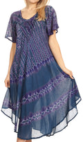 Sakkas Dalida Women's Short Sleeve Corset Tie dye Embroidered Flared Dress#color_19311-Navy