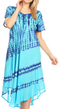 Sakkas Dalida Women's Short Sleeve Corset Tie dye Embroidered Flared Dress#color_19311-Turquoise
