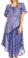 Sakkas Dalida Women's Short Sleeve Corset Tie dye Embroidered Flared Dress#color_19311-Violet