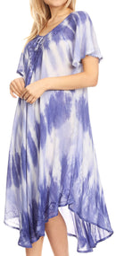 Sakkas Dalida Women's Short Sleeve Corset Tie dye Embroidered Flared Dress