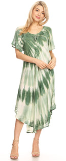 Sakkas Dalida Women's Short Sleeve Corset Tie dye Embroidered Flared Dress