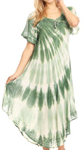 Sakkas Dalida Women's Short Sleeve Corset Tie dye Embroidered Flared Dress#color_19314-Green