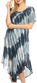 Sakkas Dalida Women's Short Sleeve Corset Tie dye Embroidered Flared Dress