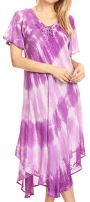Sakkas Dalida Women's Short Sleeve Corset Tie dye Embroidered Flared Dress