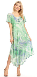 Sakkas Dalida Women's Short Sleeve Corset Tie dye Embroidered Flared Dress