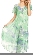 Sakkas Dalida Women's Short Sleeve Corset Tie dye Embroidered Flared Dress