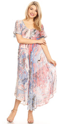 Sakkas Dalida Women's Short Sleeve Corset Tie dye Embroidered Flared Dress
