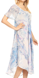 Sakkas Dalida Women's Short Sleeve Corset Tie dye Embroidered Flared Dress