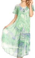 Sakkas Dalida Women's Short Sleeve Corset Tie dye Embroidered Flared Dress#color_19403-Green