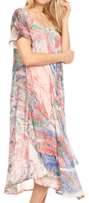 Sakkas Dalida Women's Short Sleeve Corset Tie dye Embroidered Flared Dress