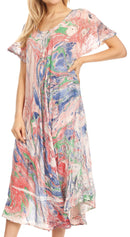 Sakkas Dalida Women's Short Sleeve Corset Tie dye Embroidered Flared Dress