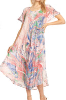 Sakkas Dalida Women's Short Sleeve Corset Tie dye Embroidered Flared Dress