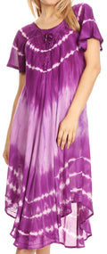 Sakkas Dalida Women's Short Sleeve Corset Tie dye Embroidered Flared Dress#color_Purple