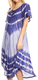 Sakkas Dalida Women's Short Sleeve Corset Tie dye Embroidered Flared Dress