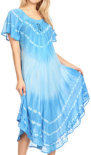 Sakkas Dalida Women's Short Sleeve Corset Tie dye Embroidered Flared Dress