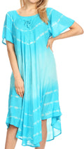 Sakkas Dalida Women's Short Sleeve Corset Tie dye Embroidered Flared Dress#color_Turquoise