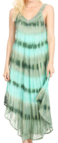 Sakkas Oxa Women's Casual Summer Maxi Long Loose Sleeveless V-neck Dress Cover-up #color_19318-Green