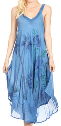 Sakkas Oxa Women's Casual Summer Maxi Long Loose Sleeveless V-neck Dress Cover-up #color_19319-Blue