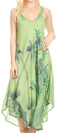 Sakkas Oxa Women's Casual Summer Maxi Long Loose Sleeveless V-neck Dress Cover-up #color_19319-Green