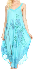 Sakkas Oxa Women's Casual Summer Maxi Long Loose Sleeveless V-neck Dress Cover-up #color_19319-Turquoise