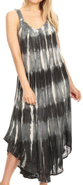 Sakkas Oxa Women's Casual Summer Maxi Long Loose Sleeveless V-neck Dress Cover-up #color_Black