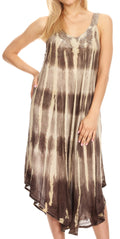 Sakkas Oxa Women's Casual Summer Maxi Long Loose Sleeveless V-neck Dress Cover-up #color_Brown