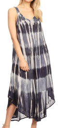 Sakkas Oxa Women's Casual Summer Maxi Long Loose Sleeveless V-neck Dress Cover-up #color_Navy