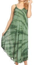 Sakkas Nila Women's Double Spaghetti Strap V-neck Casual Maxi Long Summer Dress#color_19332-Green