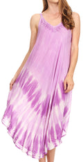 Sakkas Nila Women's Double Spaghetti Strap V-neck Casual Maxi Long Summer Dress#color_19334-Lavender