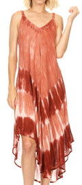 Sakkas Nila Women's Double Spaghetti Strap V-neck Casual Maxi Long Summer Dress#color_19334-Rust