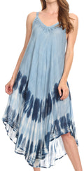Sakkas Nila Women's Double Spaghetti Strap V-neck Casual Maxi Long Summer Dress#color_19334-SteelBlue
