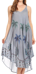 Sakkas Nila Women's Double Spaghetti Strap V-neck Casual Maxi Long Summer Dress#color_Grey