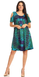 Sakkas Sienna Women's Knit Cold Shoulder Short Sleeve Flared Shift Short Dress