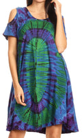 Sakkas Sienna Women's Knit Cold Shoulder Short Sleeve Flared Shift Short Dress#color_RoyalBlue