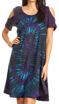 Sakkas Sienna Women's Knit Cold Shoulder Short Sleeve Flared Shift Short Dress#color_Teal