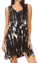 Sakkas Dora Women's Sleeveless Knit Loose Casual Shift Print Tank Dress Sundress#color_19445-Black
