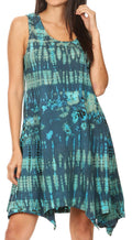 Sakkas Dora Women's Sleeveless Knit Loose Casual Shift Print Tank Dress Sundress#color_19445-TealTurquoise